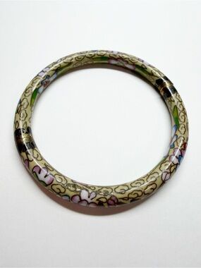 Vintage Floral Cloisonne Enamel Hinged Bracelet